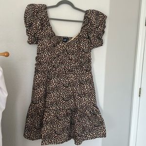Puff Sleeve Mini Leopard Print Dress